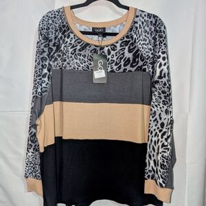 GiGiO Women's Long Sleeve Snow Leopard Colorblock Top